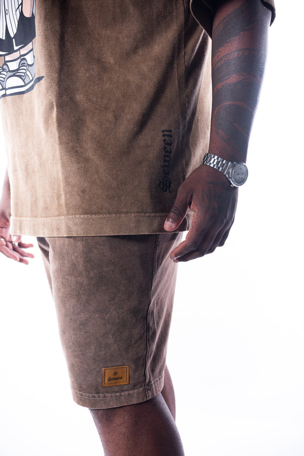 SHORTS MALHÃO ESTONADO CAQUI
